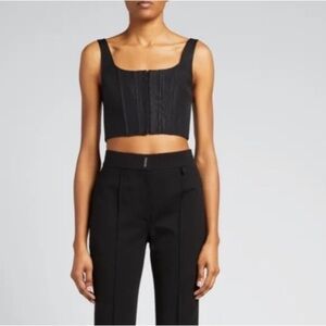 Alice + Olivia Breslin Boned Corset Top Black Wood Grain Look Crop Sz 0